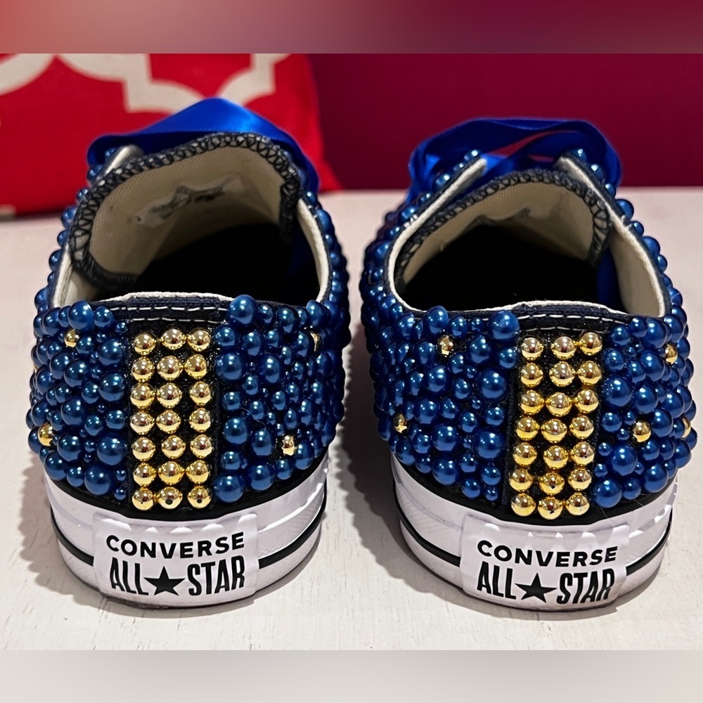 Custom Sigma Gamma Rho Blue and Gold Pearl Converse Sneakers - Picture 5 of 10